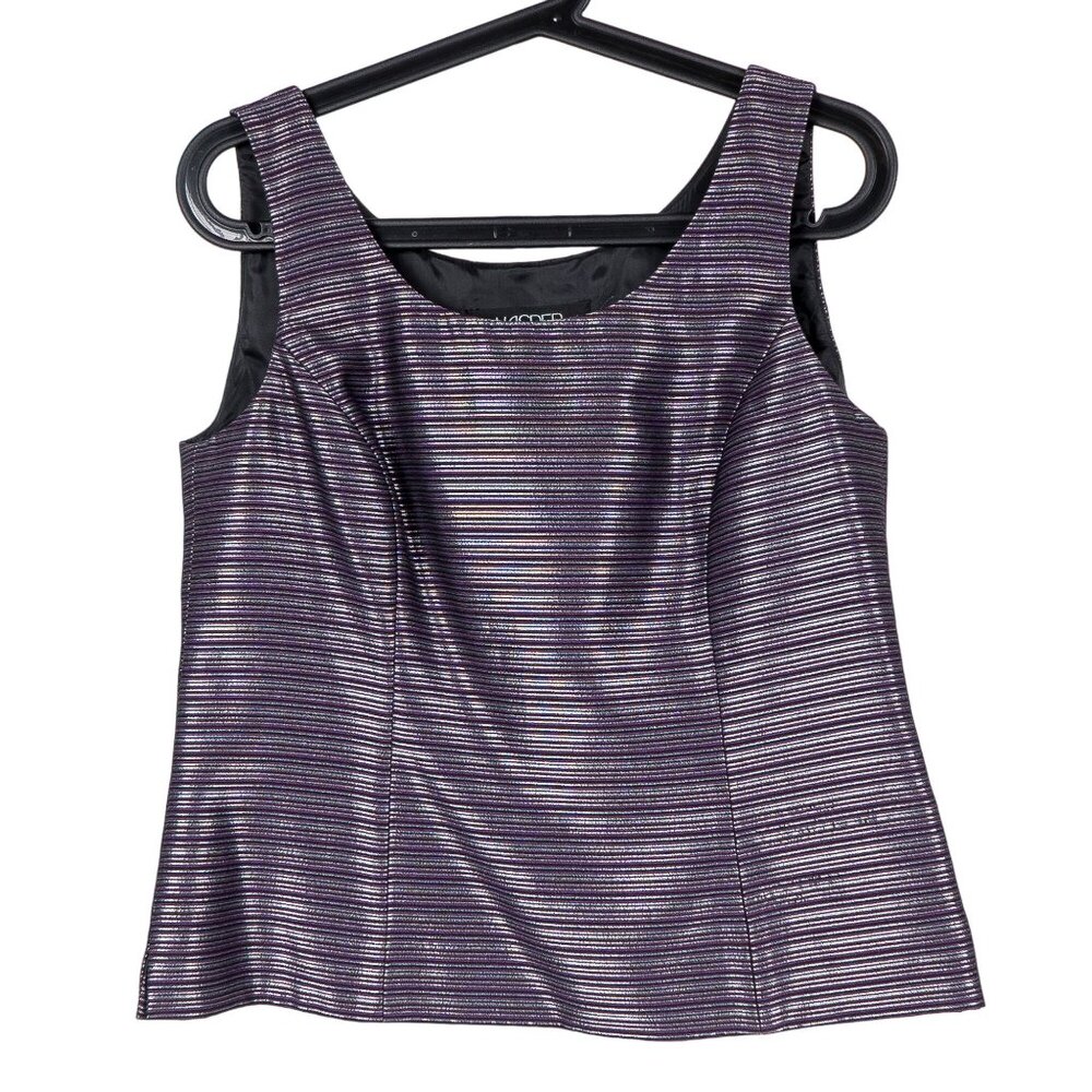Kasper Blazer Jacket Tank Set 6 Women Purple Silver Striped Career Metallic - Picture 6 of 9